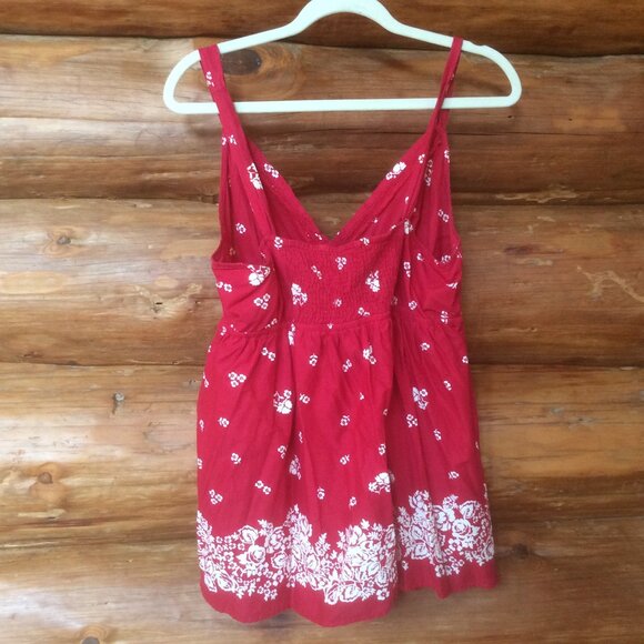 Faded Glory Red Floral Babydoll Style Retro Y2K Smocked Back Tank Top Size XL - Picture 2 of 4